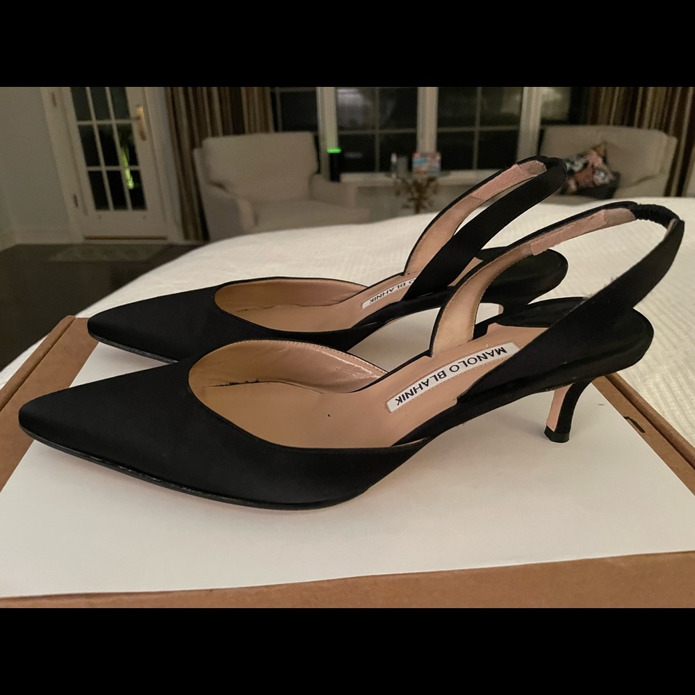 Monolo Blahnik Black Suede Slingback Heels Size 38 1/2